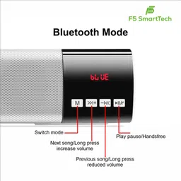 F5 SmartTech Aurora 10W Bluetooth Soundbar, 9H,Dual 2.0 Speakers,1800mAh,Multi-Input (Silver) 10 W Bluetooth Home Audio Speaker image 5