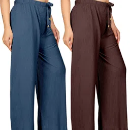 Pack of 2 Women Regular Fit Multicolor Cotton Blend Trousers-image-65