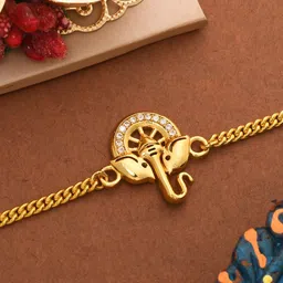 voylla Designer Gold Tone Bracelet Style Rakhi for brother Assorted Chawal Roli Pack Set-picture-11