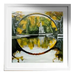 saffron art gallery Yellow The Bridge Canvas Original Wall Painting image 2