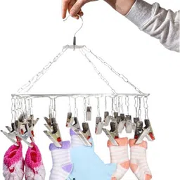 anne-kee 19 Pegs Hanging Clip Hanger Celling Cloths Dryer Stand baby cloth clip hanger Stainless Steel Cloth Clips-picture-18