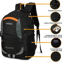 flycraft simna.1381/2 black orange spacy unisex laptop backpack and travel bag office bag with reflective strip style. Waterproof Backpack image 1