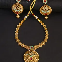 Adwitiya Collection 24CT Gold-Plated Pink & Green Stone-Studded Jewellery Set-picture-10