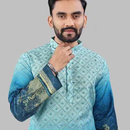 LADY BERRY Men Floral Printed Sequinned Shadow Work Kurta image 5