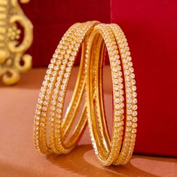 NVR Women Set Of 8 American Diamond Gold Plated Bangles-picture-21