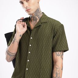 glitchez Oversized Self Design Textured Casual Shirt-image-93
