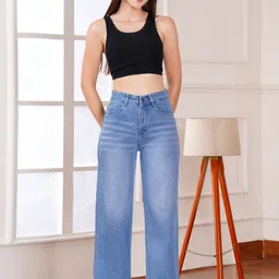 Flying Girls Women Classic Wide Leg High-Rise Light Fade Acid Wash Stretchable Jeans-image-38