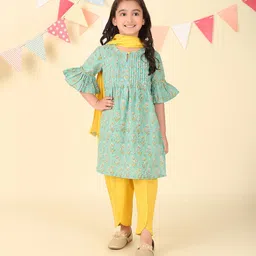 Fabindia Girls Floral Printed Regular Pure Cotton Kurta with Salwar & With Dupatta-picture-43