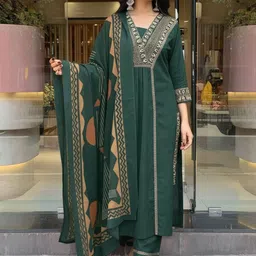 Aaghnya Women Ethnic Motifs Embroidered Regular Thread Work Kurta with Trousers & With Dupatta image 5