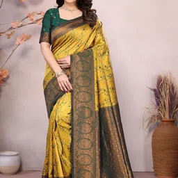 WOVENSTOCK Women Woven Design Zari Kanjeevaram Saree-picture-16