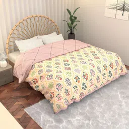 Aura Beige & Green Floral Printed Microfiber AC Room 210 GSM Double Bed Comforter-picture-15