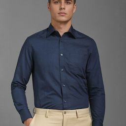 Louis Philippe Men Classic Fit Spread Collar Solid Cotton Linen Formal Shirt-picture-2