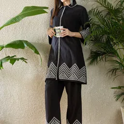 Indo Era Embroidered Thread Work Pure Cotton A Line Kurta With Trousers-image-24