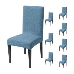 HOUSE OF QUIRK 8Pcs Blue Self Design 220 GSM Stretchable Jacquard Chair Covers-picture-31