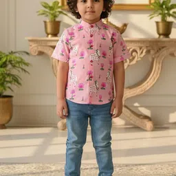 MASU LIVING Boys Ethnic Motifs Printed Straight Mandarin Collar Cotton Kurta-picture-3