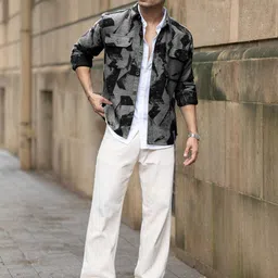 Powerlook Men Abstract Printed Spread Collar Jacquard Casual Shirt image 2