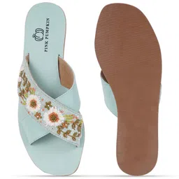 PINK PUMPKIN Women Embellished Ethnic Open Toe Flats with Embroidered image 5