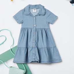 max Girls Cotton Solid Flounce Hem Shirt Dress-picture-43
