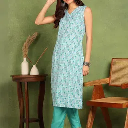 Moda Rapido Women Teal Kurta Sets image 5