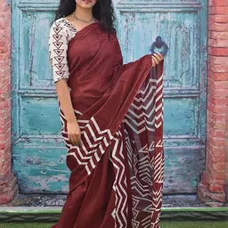 Dastkar Geometric Pure Cotton Block Print Saree-picture-21