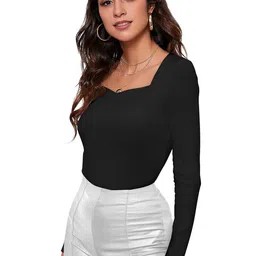 DHRUVIL IMPEX Women Solid Sweetheart Neck Cotton Top image 4