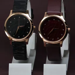 VIRAKTI Women Brass Dial & Leather Straps Analogue Watch F-46-BLACK-MAROON-24-picture-23
