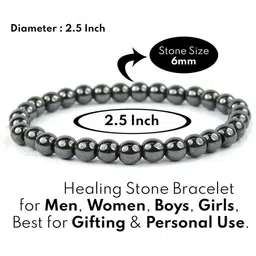 Sukhad Unisex Natural Hematite Round Healing Crystal Beaded Elasticated Bracelet image 2