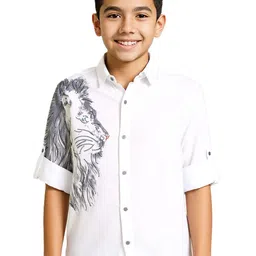 CHARCHIT Boys Comfort Graphic Printed Spread Collar Long Sleeves Cotton Shirt-picture-34