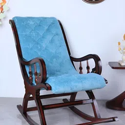 DZYN Furnitures Brown & Blue Wooden Rocking Chair-image-80
