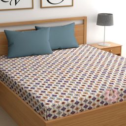 CHHAVI INDIA Blue & White Ethnic Motifs 210 TC King Bedsheet with 2 Pillow Covers-picture-45