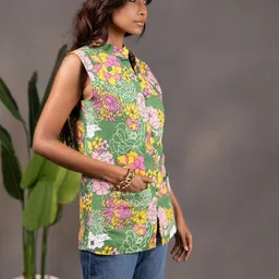 THE BEHRUZ THEORY Printed Mandarin Collar Pure Cotton Single-Breasted Blazers image 3