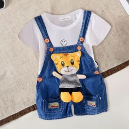 FOREVER FRIDAY Infant Boys Printed Cotton Round Neck Dungaree With T-Shirt-picture-23