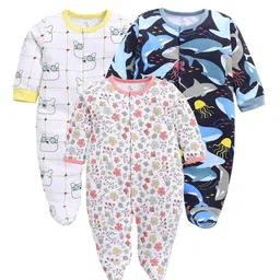 BABY GO Infants Pack Of 3 Printed Cotton Sleepsuits-image-43