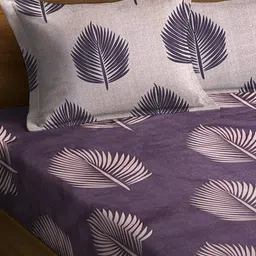 WEAVE AND DECOR Purple Leaf Pure Cotton 300TC Fitted Double Queen Bedsheet Set 2.28mx2.28m image 4
