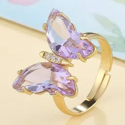 DressBerry Gold-Plated Crystals Studded Butterfly Adjustable Finger Ring image 3
