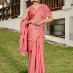 Anouk Rustic Floral Embroidered Linen Blend Kota Saree image 4