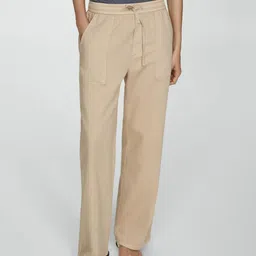 MANGO Women Pure Cotton Straight Fit Trousers-picture-35