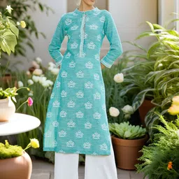 Pannkh Floral Printed Mandarin Collar Straight Kurta-picture-30