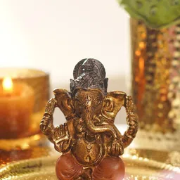 Pure Home and Living Gold-Toned & Orange Religious Antique Sitting Ganesha Idol Showpiece-picture-40