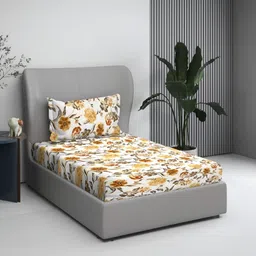 BOMBAY DYEING Yellow & White Floral Cotton 140 TC Single Bedsheet Set-1.50 m x 2.28 m image 1