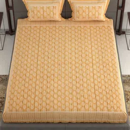 Anadhika Yellow Floral Printed 220 TC Cotton King Size Bedsheet with 2 Pillow Covers image 2