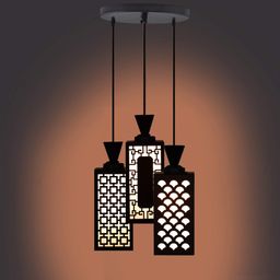 Gojeeva Black & White Textured Wooden Square Shaped Ceiling Lamp-picture-46