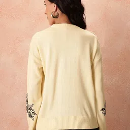 all about you Self Design Round Neck Pullover with Floral Embroidered Sleeves image 2