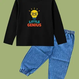 BAESD Pure Cotton Black tee with denim jogger-image-73