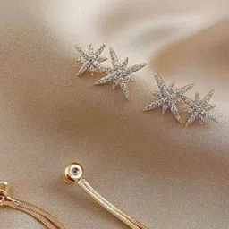 PolluxCraft Korean Gold Plated Stone Studded Contemporary Drop Earrings-picture-10