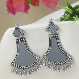 I Jewels Silver-Plated Afghani Style Oxidised Drop Earrings-image-91