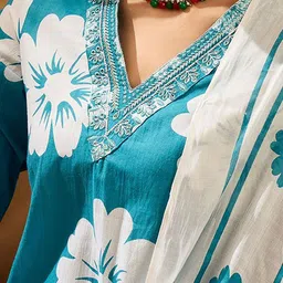 Sangria Floral Printed Cotton Kurta & Trousers With Dupatta image 4