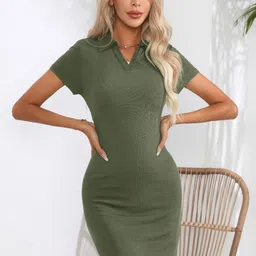 HERE&NOW Women Shirt Collar Sheath Above Knee Dress-picture-26