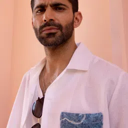 ASUKA Cutaway Collar Thread Work Half Sleeves Linen Relaxed Fit Shirt image 3