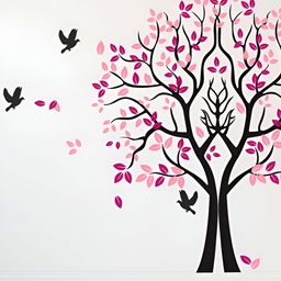 LANSTICK Pink & Black Tree With Birds Printed Self-Adhesive WallStickers-picture-29